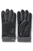 BOSS - Logo-trim gloves wool and leather Black