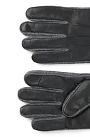 BOSS - Logo-trim gloves wool and leather Black