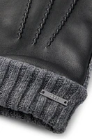 BOSS - Logo-trim gloves wool and leather Black