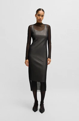 BOSS - Stretch-mesh dress with sequinned underlayer Black