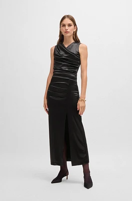 BOSS - Long-length high-shine dress with wrap effect Black