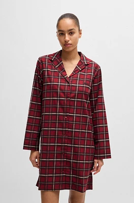 BOSS - Checked flannel night shirt stretch cotton Dark Red