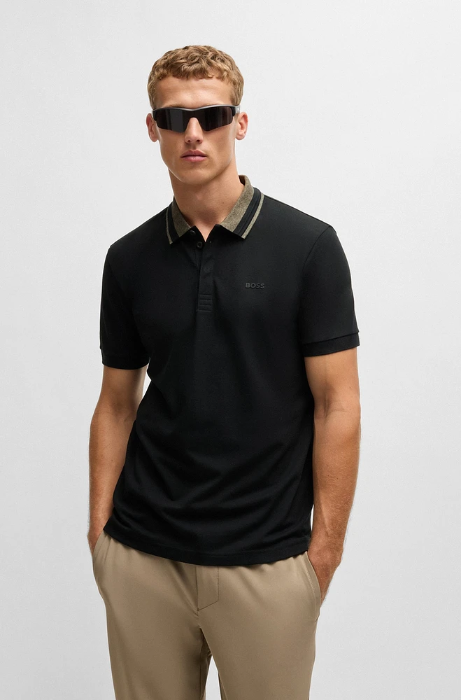 Stretch-cotton polo shirt with logo detail