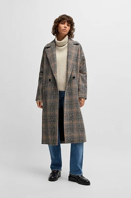 Loose-fit double-breasted coat Glen-check tweed