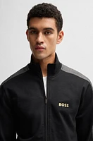 Zip-up jacket with foil-printed logo