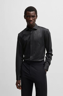 BOSS - Slim-fit evening shirt with embellished bib Black