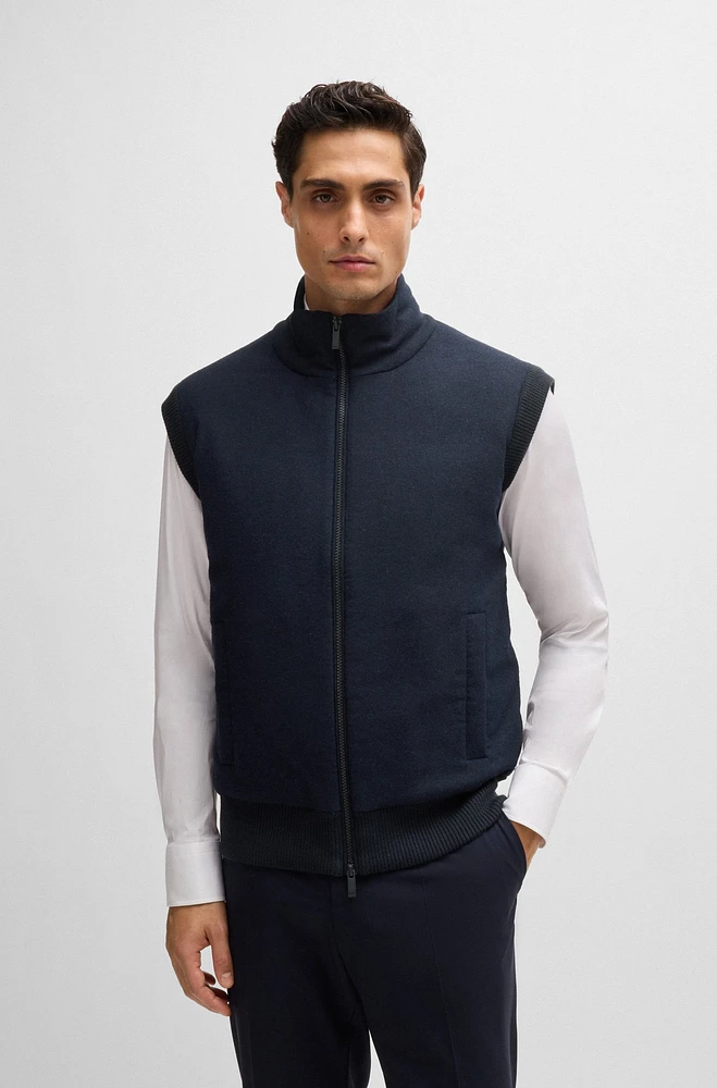 Regular-fit gilet with brushed-flannel front