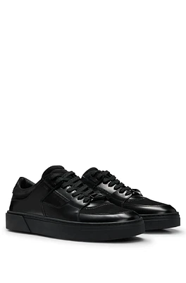 BOSS - Gary Crystal-trim trainers leather and velvet Black