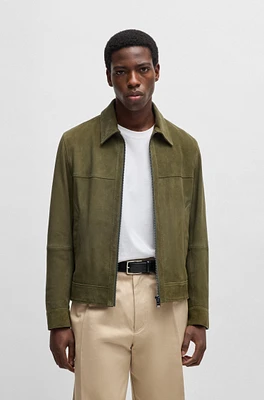 Regular-fit jacket soft suede with zip front