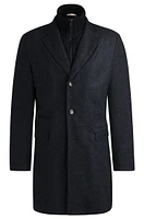 Herringbone slim-fit coat with detachable zip-up inner