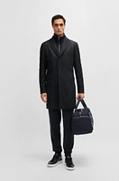 Herringbone slim-fit coat with detachable zip-up inner