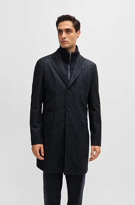 Herringbone slim-fit coat with detachable zip-up inner