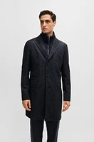 Herringbone slim-fit coat with detachable zip-up inner