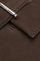 Leather reporter bag with branded trims