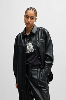 BOSS - Faux-leather overshirt with patch pockets Black