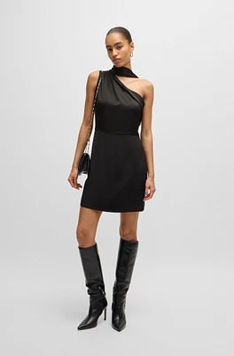 BOSS - Sleeveless dress with asymmetric V neckline and shawl detail Black