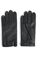 BOSS - Grained-leather gloves with embossed logo and full lining Black