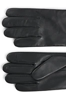 BOSS - Grained-leather gloves with embossed logo and full lining Black