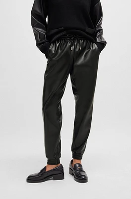 BOSS - Faux-leather trousers with drawcord waist Black