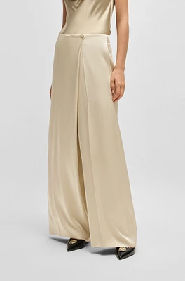 BOSS - Regular-fit wide-leg trousers with wrap effect Light Beige