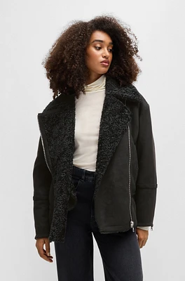 BOSS - Aviator-style jacket faux suede with shearling Black