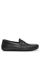 Embossed-leather slip-on moccasins with logo detail