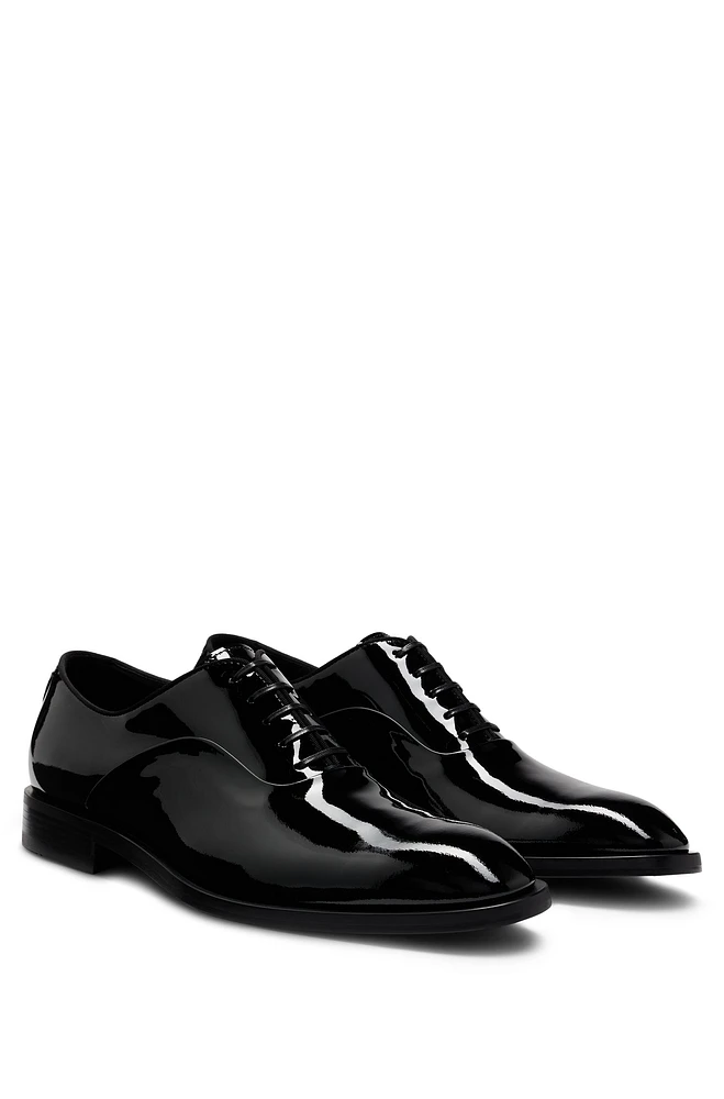 BOSS - Patent-leather Oxford shoes with stitching details Black