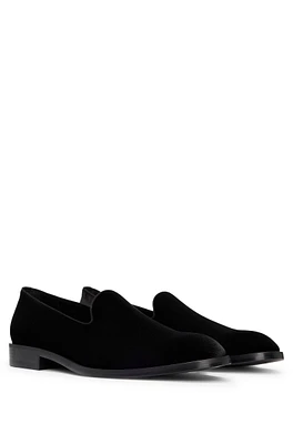 BOSS - Velvet slip-on loafers with leather trims Black