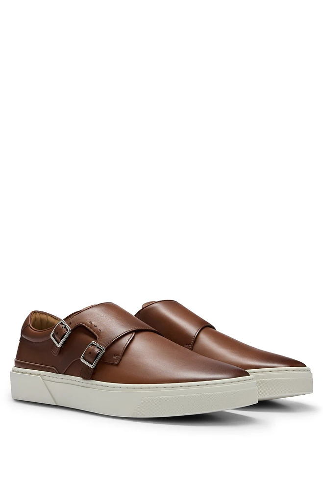 Burnished-leather trainers with double monk strap