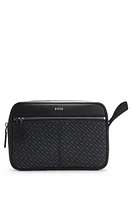 BOSS - Faux-leather washbag with monogram-print front pocket - Black