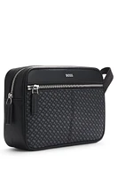 BOSS - Faux-leather washbag with monogram-print front pocket - Black