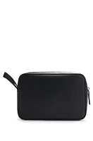 BOSS - Faux-leather washbag with monogram-print front pocket - Black