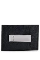 Grained-leather money clip with logo lettering