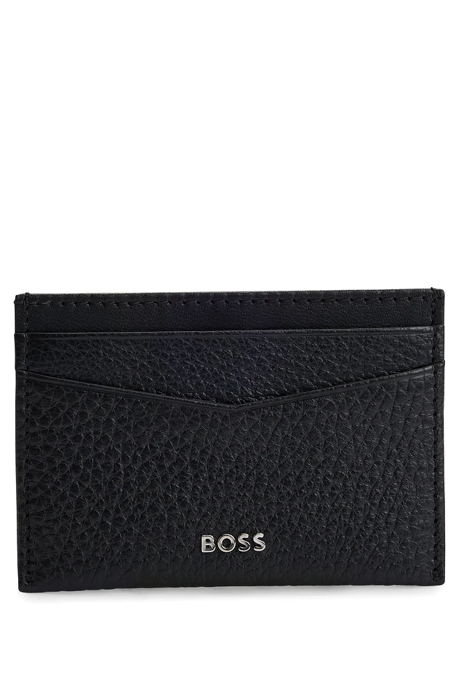 Grained-leather card holder with logo lettering