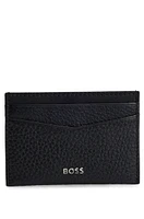 Grained-leather card holder with logo lettering