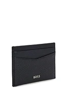 Grained-leather card holder with logo lettering