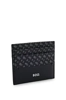 Monogram-panel card holder with silver-foil logo