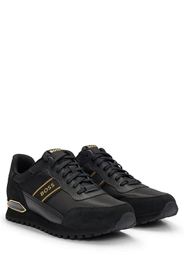 Mixed-material lace-up trainers with suede trims