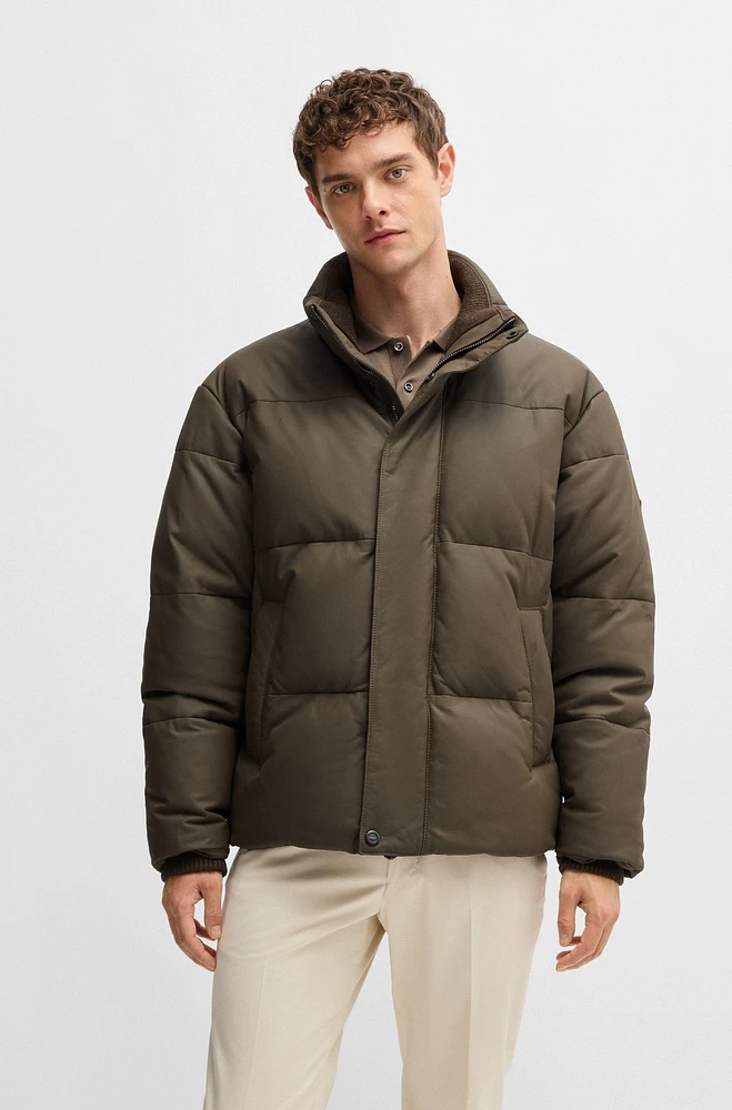 BOSS x ASTON MARTIN leather puffer jacket with wool ribbing