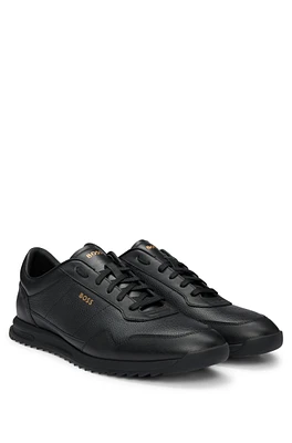 Tumbled-leather lace-up trainers with plain trims