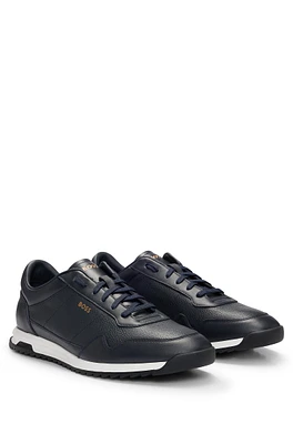 Tumbled-leather lace-up trainers with plain trims