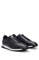 Tumbled-leather lace-up trainers with plain trims