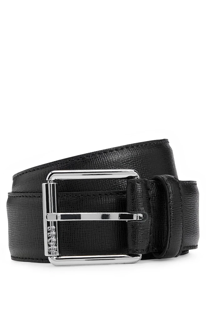 Italian-leather belt with branded roller and silver hardware