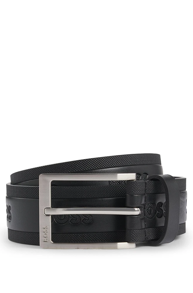 Printed Italian-leather belt with logo debossing