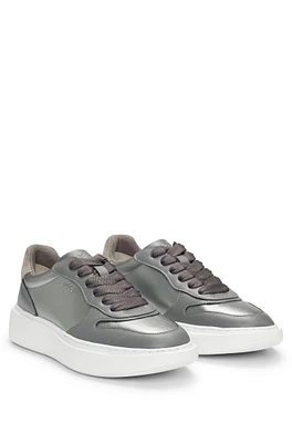 Faux-leather trainers with silver-tone details