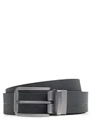 Reversible Italian leather belt in printed and coated finishes 