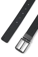 Reversible Italian leather belt in printed and coated finishes 