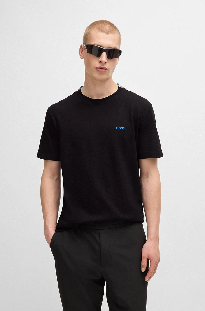 Cotton-piqué T-shirt with Oxford-jacquard back collar