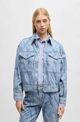 Oversize-fit bomber jacket blue distressed denim