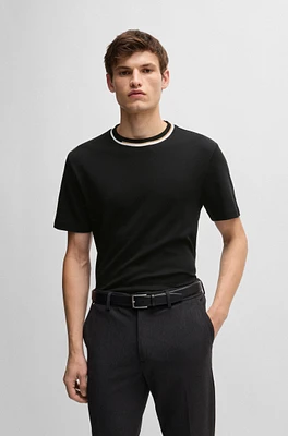 Interlock-cotton T-shirt with color-block collar